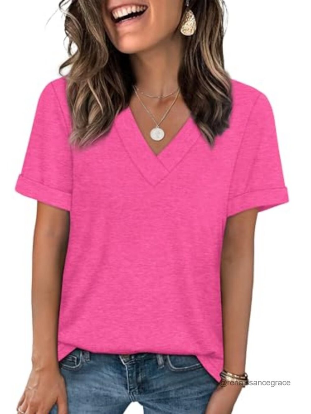 Womens V-Neck Short Sleeve T-Shirt Polyester Rayon Spandex Casual Summer Top